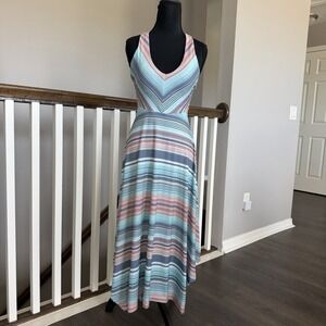 PrAna Josepina Stripe Halter Maxi Hankerchief Dress XS Shelf Bra Gorpcore Sporty
